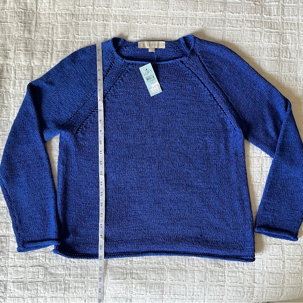 LOFT Blue Pointelle Raglan Sweater - Picture 5 of 8
